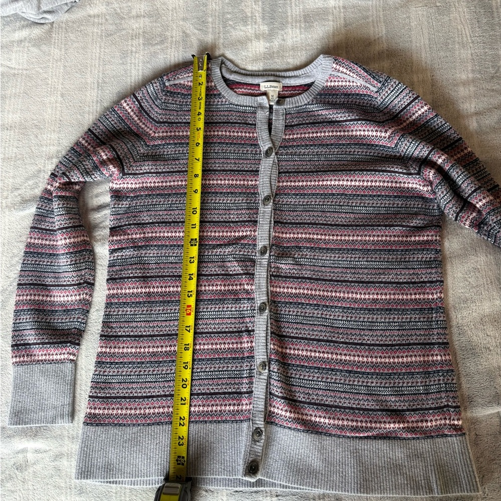 L.L. Bean Women's Gray and Pink Striped Cardigan